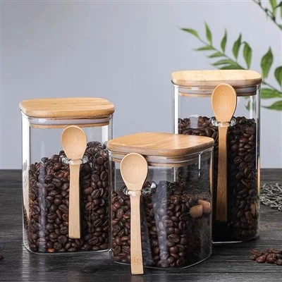 Glass Jar with Bamboo Lid and Spoon