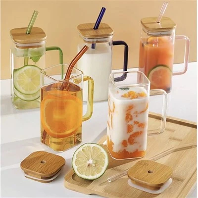 Glass Jar With Wooden Lid And Straw
