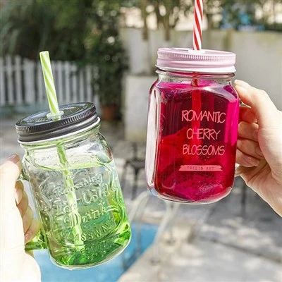 Glass Mason Jar With Straw